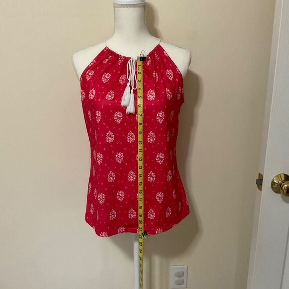 Women High Neck Floral Print Sleeveless T-Shirt Tank Top Red Medium - Picture 6 of 9